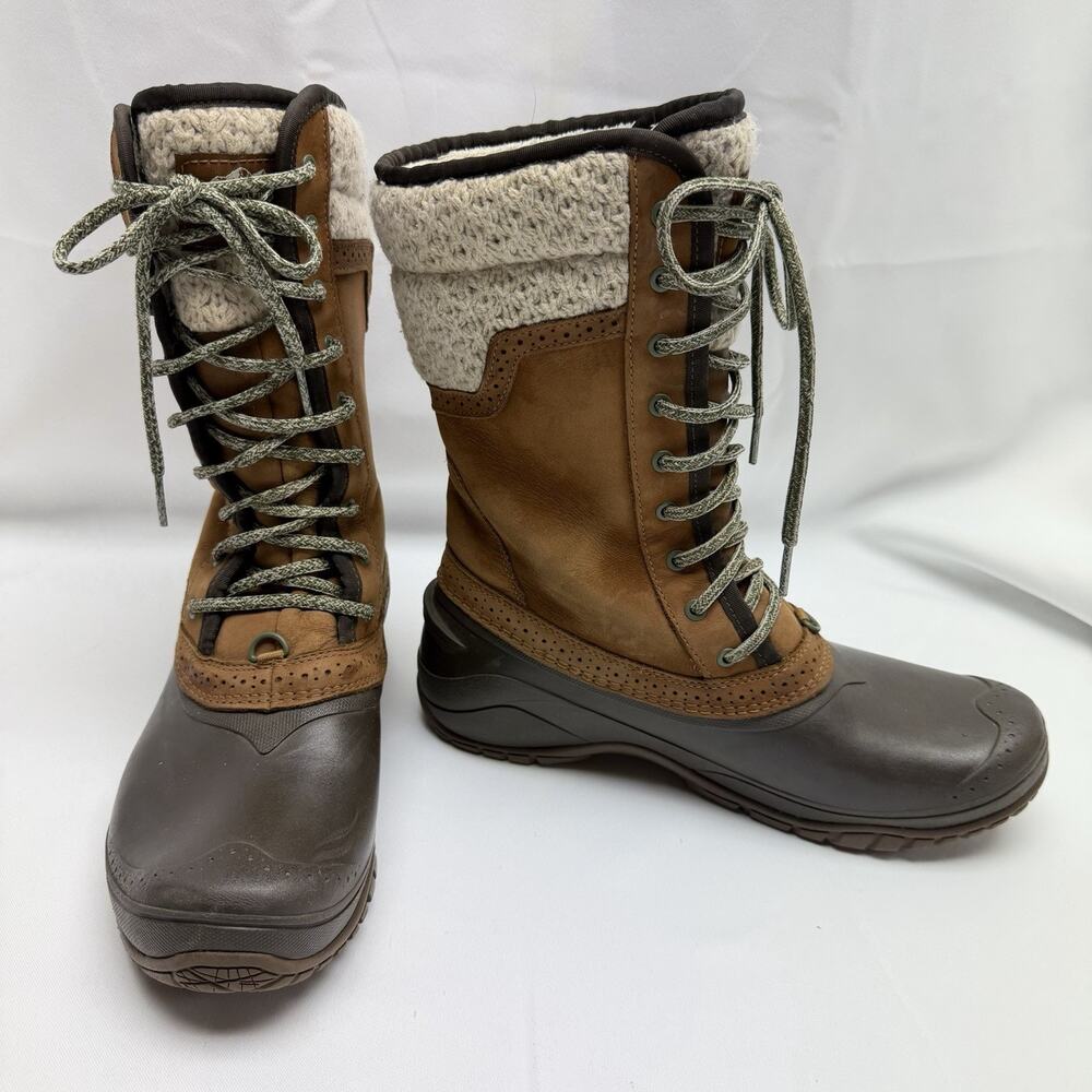 NORTH FACE BOOTS Womens 10 Faux Fur Leather Winter Snow Lace Up Brown